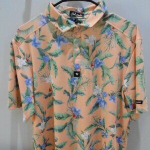 Bad Birdie Core Polo Flora Fiesta Orange Peach Floral Golf Shirt-Size Large-NWT